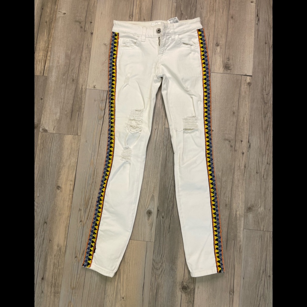 White Beaded Ripped Jeans